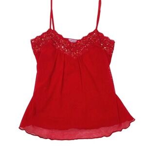 Y2K 2000's Lipstick Red Mesh Sequin Beaded Cami Size L